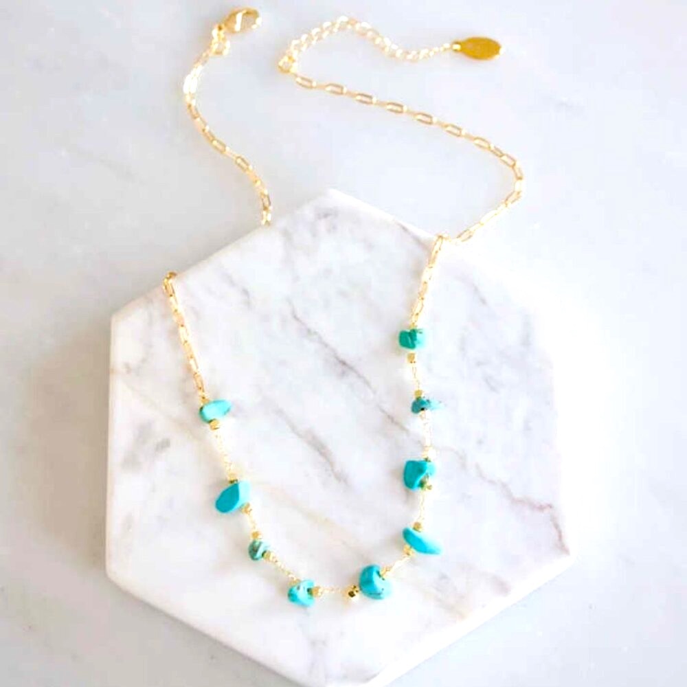 Turquoise Nugget Paperclip Necklace